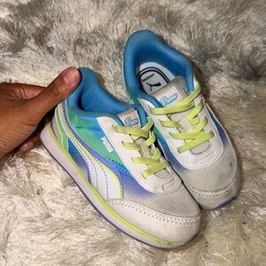 Puma Kids White, Blue & Lime Low-Top Sneakers